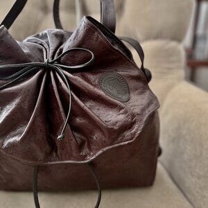 VTG Auth CARLOS FALCHI Iconic Butterfly Genuine Ostrich 1980's XL Crossbody Bag